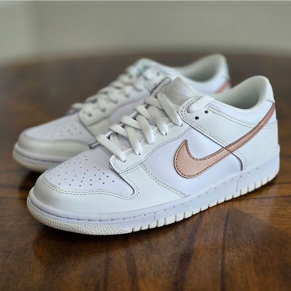Nike Dunk Low White Pink Metallic Bronze Women's Shoe's Size 8.5 New DH9765-100 - Picture 2 of 12